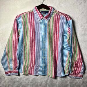 Ralph Lauren Spring Linen Button Up Men's 2XL Pastel Striped Classic Untuck Fit